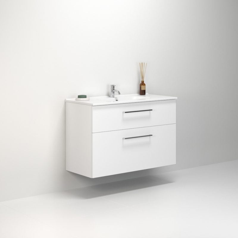 Dansani Luna Vaskeskab 65,5x100,2x45,5 Hvid højglans Porcelænsvask