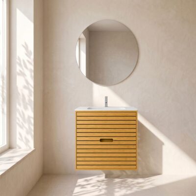Stripes snedker badmøbel 60 cm med rund kompositvask - Natur eg Stripes snedker badmøbel 60 cm med rund kompositvask - Natur eg