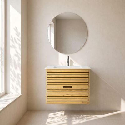 Stripes snedker badmøbel 60 cm med firkantet kompositvask - Natur Eg Stripes snedker badmøbel 60 cm med firkantet kompositvask - Natur Eg