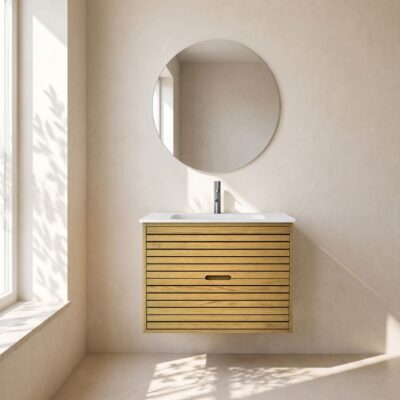 Stripes snedker badmøbel 60 cm med rund kompositvask - Natur eg Stripes snedker badmøbel 60 cm med rund kompositvask - Natur eg
