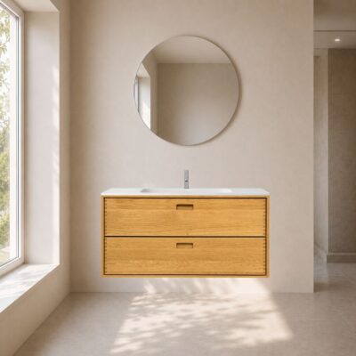 Heritage snedker badmøbel 120 cm med rund kompositvask – Natur eg Heritage snedker badmøbel 120 cm med rund kompositvask – Natur eg