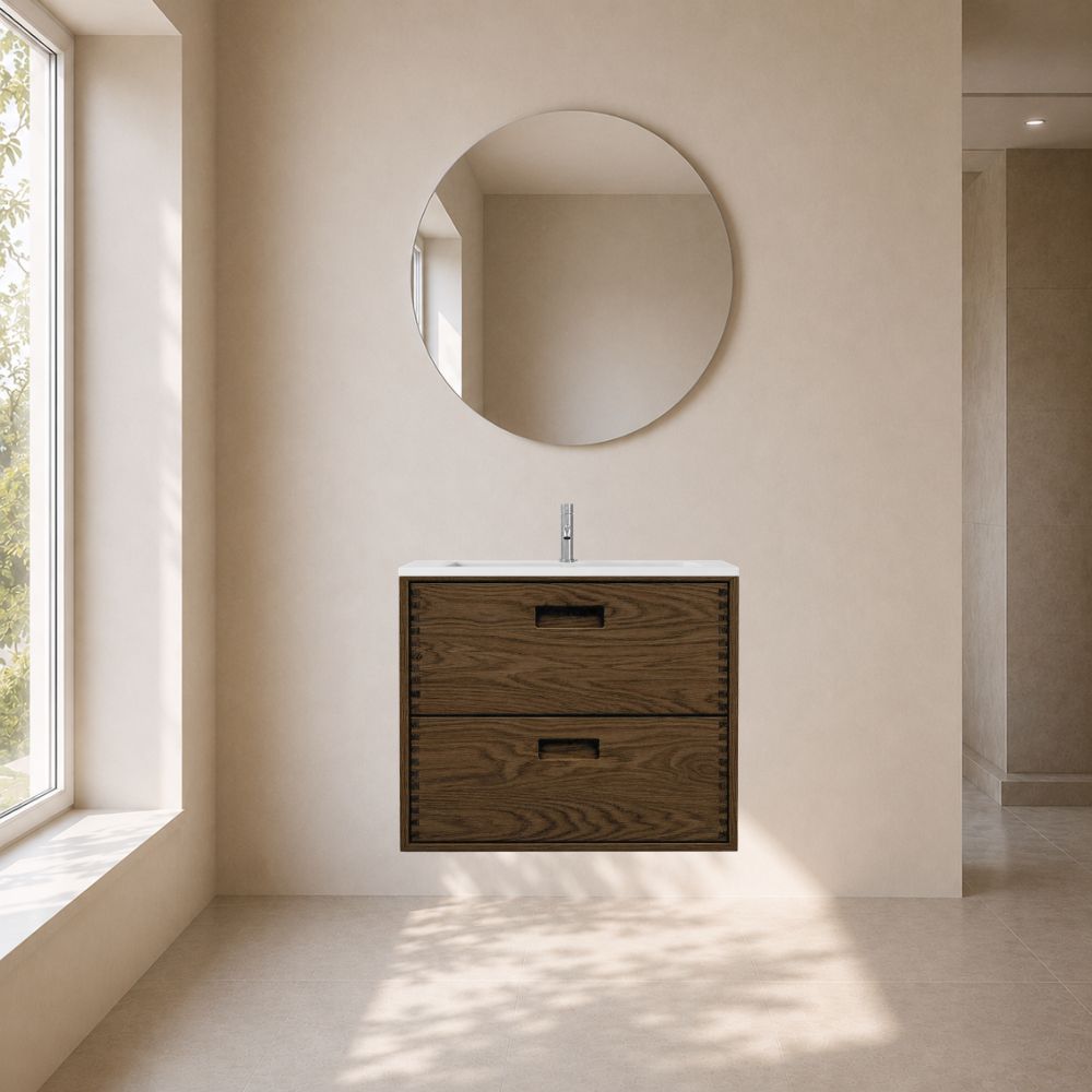Heritage snedker badmøbel 60 cm med firkantet kompositvask – Mørk eg Heritage snedker badmøbel 60 cm med firkantet kompositvask – Mørk eg