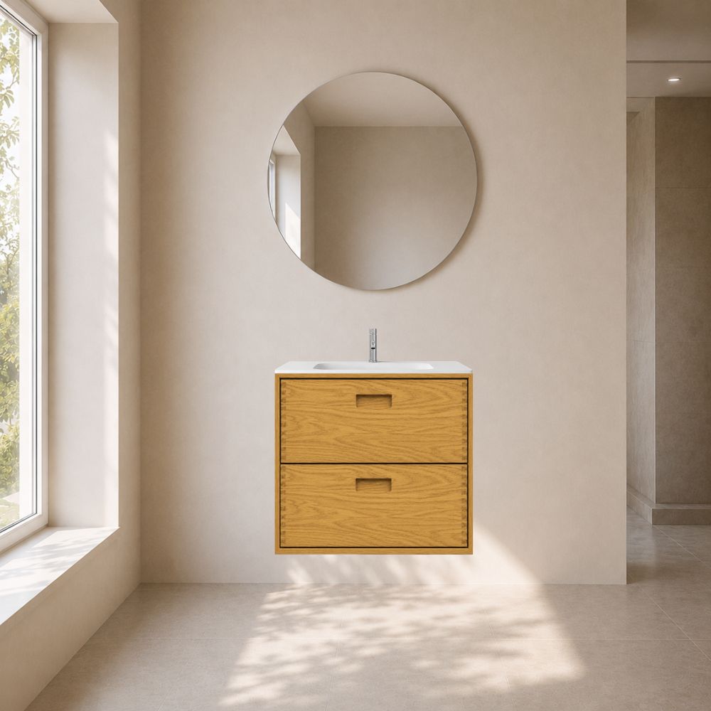 Heritage snedker badmøbel 60 cm med rund kompositvask – Natur eg Heritage snedker badmøbel 60 cm med rund kompositvask – Natur eg