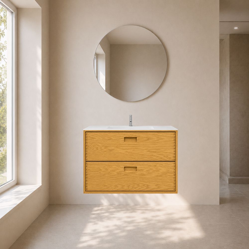 Heritage snedker badmøbel 80 cm med firkantet kompositvask – Natur eg Heritage snedker badmøbel 80 cm med firkantet kompositvask – Natur eg