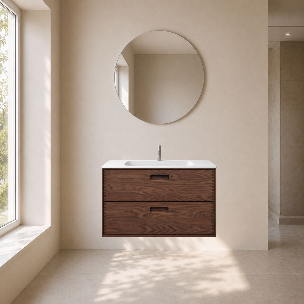 Heritage snedker badmøbel 80 cm med rund kompositvask – Valnød Heritage snedker badmøbel 80 cm med rund kompositvask – Valnød